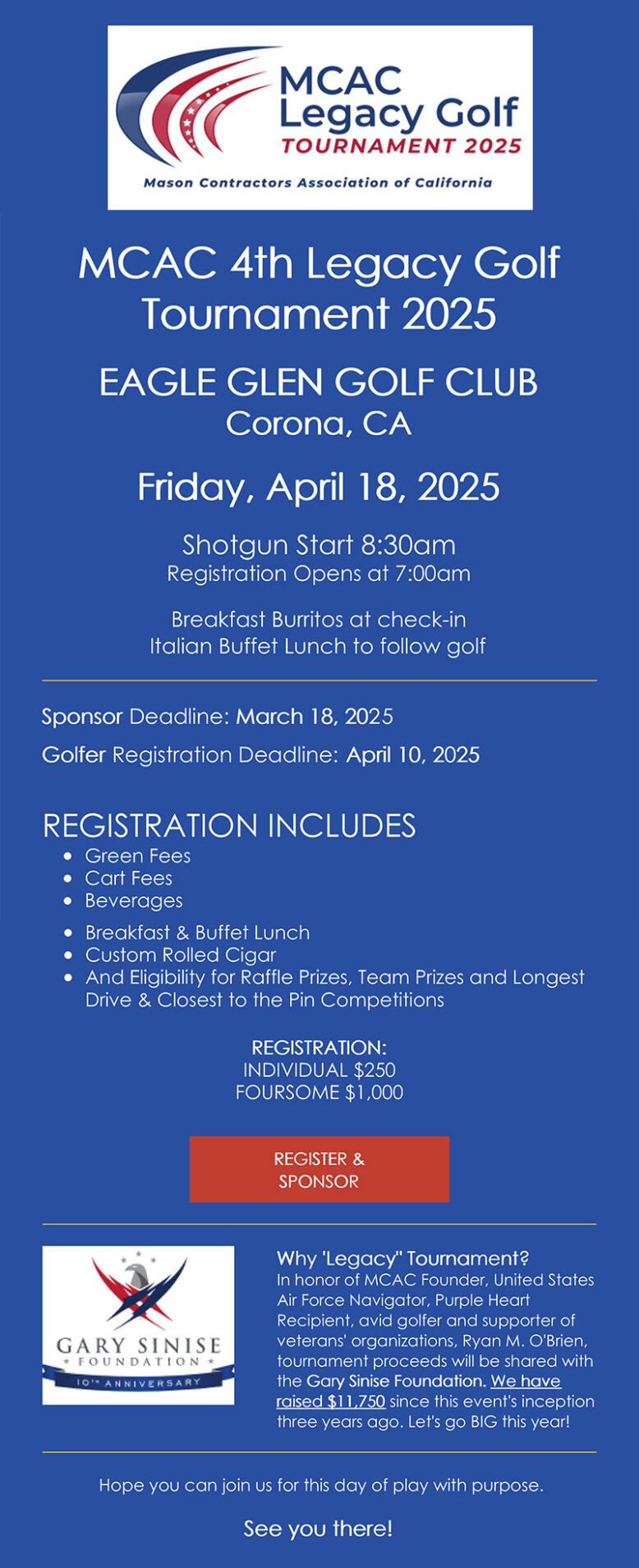 MCAC 4th Legacy Golf Tournament – Eagle Glen Golf Club – Corona, CA